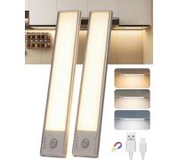 Aigostar lampe LED de placard avec capteur de mouvement et batterie rechargeable， LED cuisine sous meuble luminosité et couleur réglables， lampe LED adhésive et magnétique 20.4cm， 2 pièces