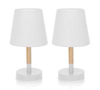 Aigostar Lot de 2 Lampe de Table Moderne en Bois, Lampe de Chevet avec Abat-jour en Tissu blanc et Base en Métal, Douille E14, Vintage pour Chambre, Salon