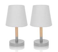 Aigostar Lot de 2 Lampe de Table Moderne en Bois, Lampe de Chevet avec Abat-jour en Tissu gris et Base en Métal, Douille E14, Vintage pour Chambre, Salon