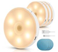 Aigostar Lot de 4 3000K Veilleuse Enfant avec Détecteur de Mouvement, Lampe de Placard avec Bande Magnétique Adhésive, 0.5W Lampe Nuit Rechargeable USB pour Chambre, Cuisine, Couloir, Escalier