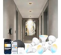Aigostar Mesh - 6.5W GU10 Ampoule Connectée Bluetooth Mesh, Ampoule Connectée Alexa 555LM 2700K-6500K, Ampoule LED Alexa 16 Millions de Couleurs, 6 Unités (avec Passerelle et Télécommande Bluetooth)