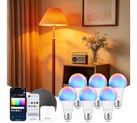 Aigostar Mesh - 9W Ampoule Connectée Bluetooth Mesh A60, Ampoule Connectée Alexa E27 LED 806LM RVB & 2700K-6500K, 16 Millions de Couleurs, 6 Unités (avec Passerelle et Télécommande Bluetooth)