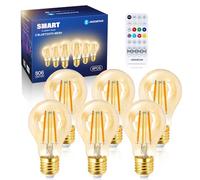 Aigostar Mesh - Ampoule Connectée Bluetooth Mesh A60, Edison Vintage Lampe à Filament LED Dimmable 6W 806LM Blanc Chaud 2700K-6500K, Compatible avec Alexa/Google Assistant, 6 Unité (avec Télécommande)
