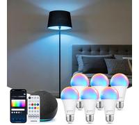 Aigostar Mesh - Ampoule connectée Bluetooth Mesh Alexa 12W, modèle A60, compatible avec Alexa, ampoule LED E27 1150LM RGB et 2700K-6500K, lot de 6 (avec télécommande Bluetooth) – modèle A60 E27, taill