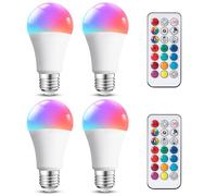 Aigostar - Pack de 4 Ampoule Couleur LED E27 Telecommande Blanc Chaud (3000K), Changement de Couleur Ampoules 12W équivalent à 81W. 4 modes, 5 niveaux de luminosité, RGB 15 choix de couleur