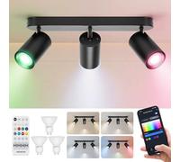 Aigostar Plafonnier LED Spots Alexa GU10, Applique 3 Spots de Plafond Couleur Réglable, Plafonnier avec Télécommande pour Cuisine Chambre Salon (Avec Ampoule Connectée)