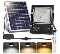 Aigostar Projecteur Solaire LED d’extérieur avec Panneau Solaire,50W,Dimmable 3000/4000/6500K,5000mAH,IP66,2M Câble