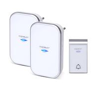 Aigostar - Sonnette Sans Fil et Récepteur enfichable, 36 Sonneries 3 Niveaux de Volume Portée de 150m Étanchéité IP44, Blanc，avec 1 Transmetteur et 2 Récepteur Enfichable