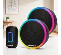 Aigostar Sonnette sans Fil Exterieur Etanche, IP55 Étanche Sonnette sans Fil avec Lumière RVB, 60 Mélodies et 5 Niveaux, 1 émetteur et 2 récepteur, Noir