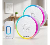Aigostar Sonnette sans Fil Exterieur Etanche, IP55 Étanche Sonnette sans Fil avec Lumière RVB, 60 Mélodies et 5 Niveaux, 1 émetteur et 2 récepteur, Blanc