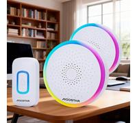 Aigostar Sonnette sans Fil Exterieur Etanche sans Pile, IP55 Étanche Sonnette sans Fil avec Lumière RVB, 60 Mélodies et 5 Niveaux, 1 émetteur et 2 récepteur, Blanc