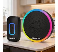 Aigostar Sonnette sans Fil Exterieur Etanche sans Pile, IP55 Étanche Sonnette sans Fil avec Lumière RVB, 60 Mélodies et 5 Niveaux, Carillon sans Fil pour Maison, Hôtel, Urgence, Noir