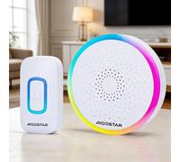 Aigostar Sonnette sans Fil Exterieur Etanche sans Pile, IP55 Étanche Sonnette sans Fil avec Lumière RVB, 60 Mélodies et 5 Niveaux, Carillon sans Fil pour Maison, Hôtel, Urgence, Blanc