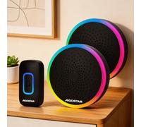 Aigostar Sonnette sans Fil Exterieur Etanche sans Pile, IP55 Étanche Sonnette sans Fil avec Lumière RVB, 60 Mélodies et 5 Niveaux, 1 émetteur et 2 récepteur, Noir