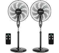 Aigostar Ventilateur sur pied silencieux, 9 pales, télécommande, 3 vitesses, 3 modes, minuterie de 7,5 heures, oscillant à 80°, ventilateur à hauteur réglable, base antidérapante, 60 W, 2 Pièces