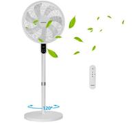 Aigostar Ventilateur sur Pied Silencieux avec Télécommande, 7 Pales Puissant, Oscillation 120°, Hauteur Réglable 91-125cm, Blanc