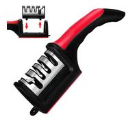 Aiguiseur de couteaux 3 en 1 avec fente pour ciseaux - Réparation, affûtage et polissage - Base antidérapante, manche ergonomique, lames en tungstène - Tête amovible