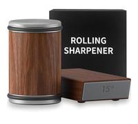 Aiguiseur de couteaux roulants, nouvel aiguiseur de couteaux, Rolling Knife sharpener,affûtage des couteaux plus pratique et plus facile, offre deux angles d'affûtage de 15° et 20°. (brun)