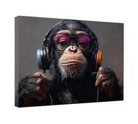 AIHNBF Chimpanzé avec Casque et Lunettes Art Mural Portrait Animalier Moderne Impression sur Toile Singe Rigolo Décoration Amateur de Musique pour Salon Chambre Bureau Décor 40 x 60 cm