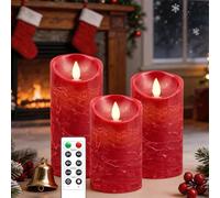 AiiBowy Bougies LED [3 PCS] Sans flamme, En Véritable Cire, Télécommande, Bougies d'extérieur, Flamme vacillante, Minuterie de contrôle, Décoration D'ambiance Intérieure & Noël, Mariage, Fête (Rouge)