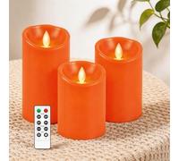 AiiBowy Bougies LED [3 PCS] - Sans flamme, En Véritable Cire, Télécommande, Bougies d'extérieur, Flamme vacillante - Bougies Piliers pour Décoration D'ambiance Intérieure & Noël Mariage Fête (Orange)