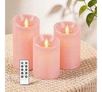 AiiBowy Bougies LED [3 PCS] - Sans flamme, En Véritable Cire, Télécommande, Bougies d'extérieur, Flamme vacillante - Bougies Piliers pour Décoration D'ambiance Intérieure & Noël Mariage Fête (Rose)