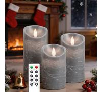 AiiBowy Bougies LED [3 PCS] Sans flamme, En Véritable Cire, Télécommande, Bougies d'extérieur, Flamme vacillante, Minuterie de contrôle, Décoration D'ambiance Intérieure & Noël, Mariage, Fête (Gris)