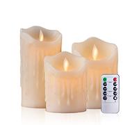 AiiBowy Bougies LED [3 PCS] Sans flamme, En Véritable Cire, Télécommande, Bougies d'extérieur, Flamme vacillante, Minuterie de contrôle, Décoration D'ambiance Intérieure & Noël, Mariage, Fête (Blanc)