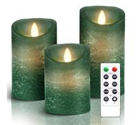 AiiBowy Bougies LED [3 PCS] Sans flamme, En Véritable Cire, Télécommande, Bougies d'extérieur, Flamme vacillante, Minuterie de contrôle, Décoration D'ambiance Intérieure & Noël, Mariage, Fête (Vert)