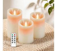 AiiBowy Bougies LED [3 PCS] Sans flamme, En Véritable Cire, Télécommande, Bougies d'extérieur, Flamme vacillante, Minuterie de contrôle, Décoration D'ambiance Intérieure & Noël, Fête (Ivoire Blanc)