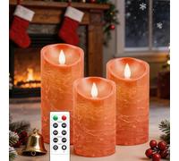 AiiBowy Bougies LED [3 PCS] Sans flamme, En Véritable Cire, Télécommande, Bougies d'extérieur, Flamme vacillante, Minuterie de contrôle, Décoration D'ambiance Intérieure & Noël, Mariage, Fête (Orange)