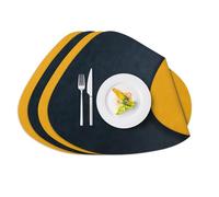 AiiBowy Lot de 4 Sets de Table Lavable - Dessous de Table en Cuir Double Face Antidérapant Imperméables Résistant au Chaleur pour Cuisines Restaurants et hôtels - 34x42.5cm (Bleu Foncé+Jaune)