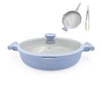 AIKENBBKK 2 en 1 Poêle à Frire Céramique de 32 cm avec Couvercle Revêtement Céramique Antiadhésif, Non Toxique, Sans PTFE ni PFOA
