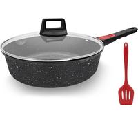 AIKENBBKK Poêle antiadhésive 28cm avec couvercle et poignée amovible, 4.3L Noir