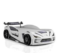 Aileenstore Rio Lit de voiture pour enfant 90 x 200 cm avec sommier à lattes, spoiler lumineux LED, (sans matelas, blanc, sans sièges sportifs)