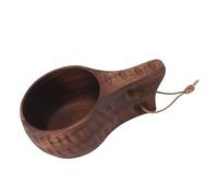Ailgely Tasse en Bois Portable 350ML avec Poignée, Artisanat Unique pour les Amateurs de café et de thé, Aventures en Plein Air (Couleur bois foncé)