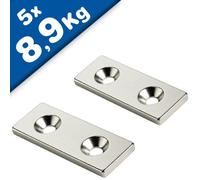 Aimant Bloc avec trou 50 x 10 x 3mm Néodyme N35 - S pôle - 5 pièces