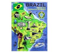 Aimant de réfrigérateur souvenir carte graphique du Brésil et attractions 6,3 x 8,9 cm