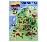 Aimant de réfrigérateur souvenir Carte graphique et attractions Colombie 6,3 x 8,9 cm