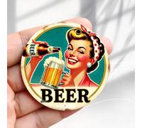 Aimant de réfrigérateur vintage - Étiquette de bière en acrylique ronde de 5,8 cm - Autocollant de réfrigérateur rétro - Décoration parfaite pour le réfrigérateur, le casier ou toute surface