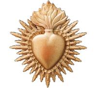 Aimant Ex-voto Coeur Doré, 9 x 8 cm, Rayonnant orné d'une Flamme
