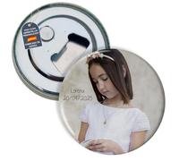 Aimant frigo personnalisé avec photo. Badge décapsuleur. Cadeaux photo personnalisés. 59mm Ø. Diverses quantités disponibles