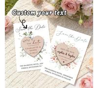 Aimant Save The Date avec cartes, invitation de mariage rustique, invitations de mariage, aimants Save The Date en bois bohème personnalisés - Floral. Aimant Save The Date en forme de cœur en bois : I