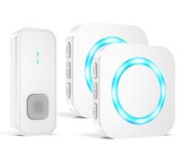 AIMAX Sonnette Sans Fil avec 1 Émetteur et 2 Récepteur, Sonnette Sans Fil Exterieur Etanche, Portée Élevée de 400 m, Étanche IP55, 55 Sonneries, 5 Niveaux de Volume avec Flash LED