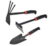 AIMOONSA Kit d'outils de jardin 3 pièces - pelle, râteau et binette, acier carbone, poignée antidérapante