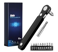 Ainiv 12 en 1 Cliquet Tournevis Magnétique, Mini liquet Réversible | 1/4" avec 1 Rallonge et 10 Embouts de Tournevis, Mini liquet 15 Dents, Outils de Réparation de Poche Multifonctions
