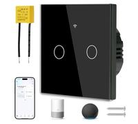 Ainiv Interrupteur WIFI Connecté, 2 Gangs Mural Interrupteur Tactile Noir | Intelligent, avec Condensateur, Interrupteur Intelligent Compatible avec Tuya SmartLife Alexa Google Home
