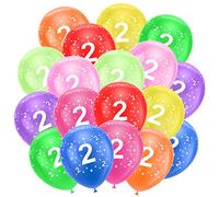 Ainiv Lot De 18 Ballons En Latex Pour 2e Anniversaire, Numbers Printed Chiffres Multicolores, Ballons D'Anniversaire en Forme de Chiffre 2 pour 2 Ans, Fournitures De Décoration de Fête