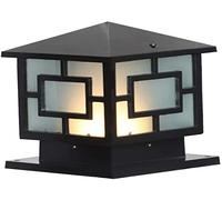 Aioneer Garden Post Light Traditional Vintage Outdoor Post Bollard Light Pillar Lantern Square Glass Aluminum Patio Landscape Column Lamp Single Head E27 Wall Fence Lamp Street L-Black-30 * 30cm