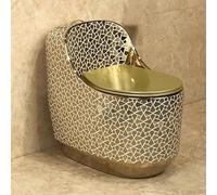 Aioneer WC monobloc avec siège à fermeture douce, hauteur de chaise adaptée, toilettes créatives avec bouton chromé, doré 400 mm (400 mm)